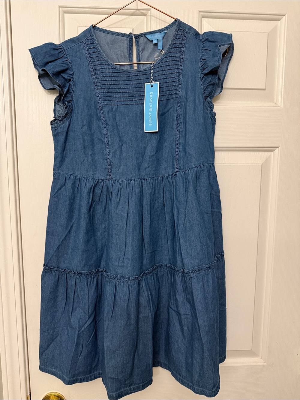 Draper James Indigo Denim Tiered Dress with Ruffle Sleeves